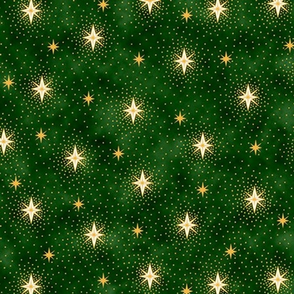 Miracle in Bethlehem Sparkling Stars on Green Fabric 