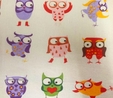 Multi Cartoon Owls on Beige Fabric For Craft & Bag Making 
