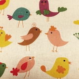 Multi Tweet Birds on Beige Fabric For Craft & Bag Making