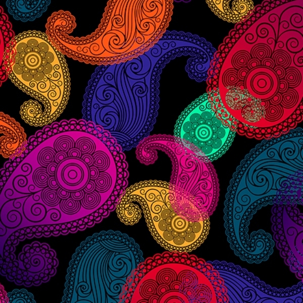 Multicolour Moxie Paisley on Black Fabric 