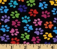 Multicolour Paw Prints on Black Fabric  3