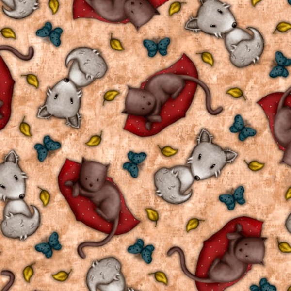 My Story Tossed Animals On Dark Tan Fabric Quilting & Patchwork