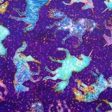 Mystical Pastel Unicorns on Purple Fabric