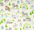 Naughty or Nice? Silly Christmas Scenic Ecru Fabric Fabric