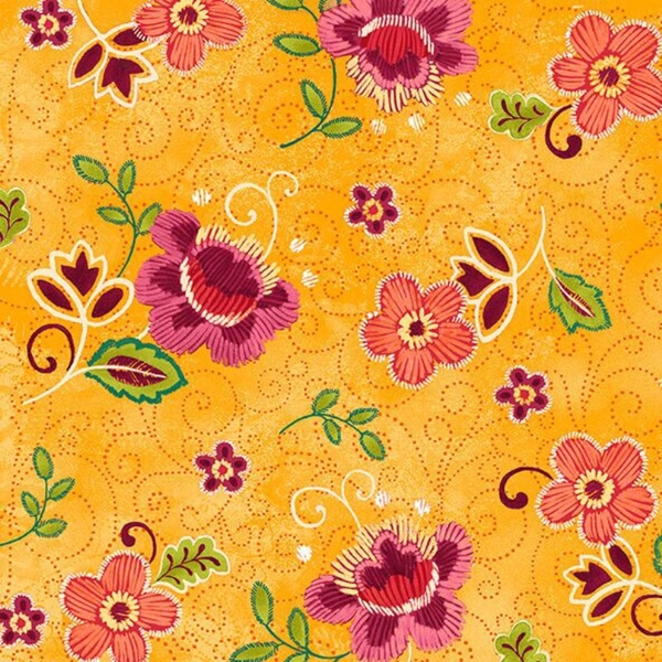 Olivia Tossed Flowers on Gold Fabric Dressmaker