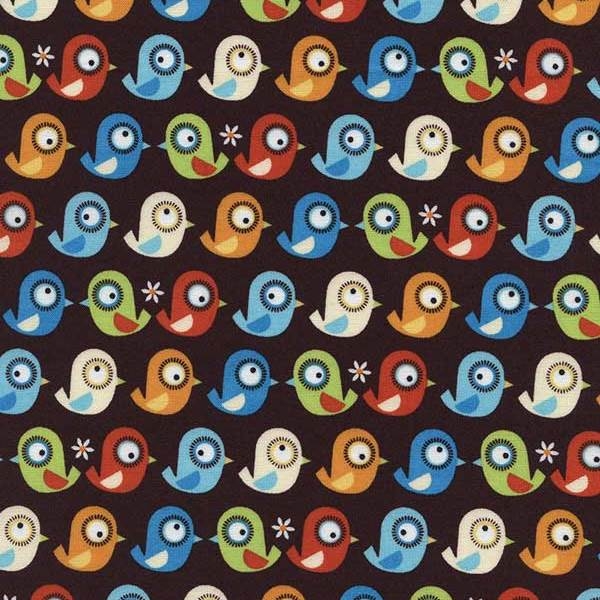 Organic Multi Birds on Brown Fabric 