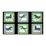 Painted Pony Patches on Black Fabric Panel