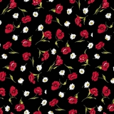 Poppies & Daisies on Black Fabric
