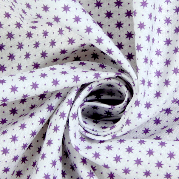 Purple Stars on White Fabric Cut