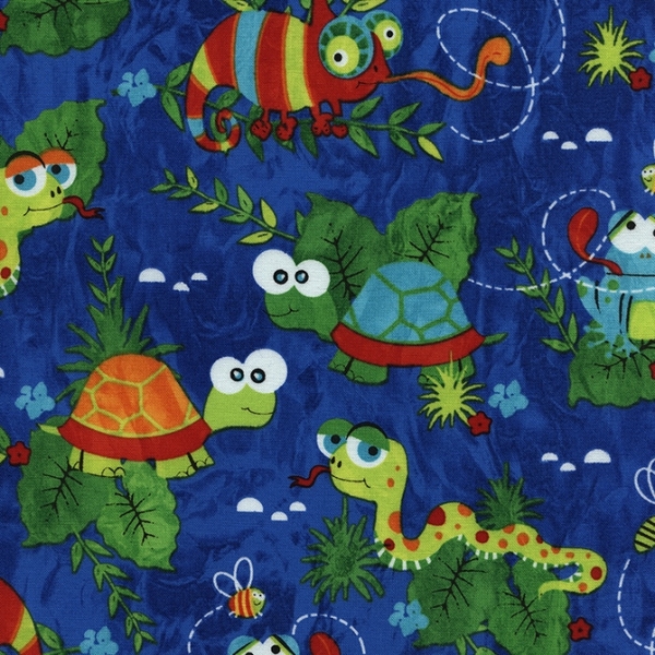 Reptiles & Amphibians on Blue Fabric 