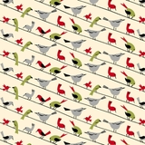 Retro Minis Birds on a Wire on Cream Fabric