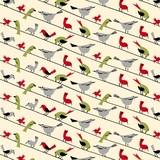 Retro Minis Birds on a Wire on Cream Fabric