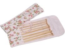 Rose on Pink Bamboo Knitting Pin Set Filled