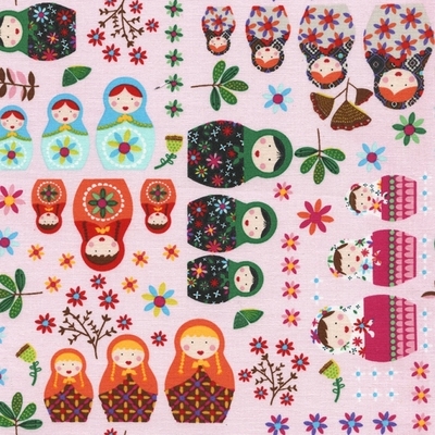 Russian Dolls on Pink Fabric