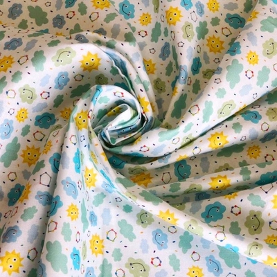 Safari in The Sky Sunshine Clouds on White Fabric