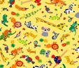 Safari in The Sky Tossed Animals on Yellow Fabric Crafting