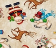 Christmas Santa, Snowmen & Reindeer On Cream Fabric 