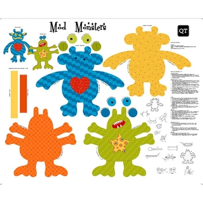 sew n go iii mod monsters stuffables multi craft fabric panel