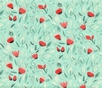 Sew Sweet Coral Floral on Turquoise Fabric Quilting & Patchwork