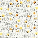 Sew Sweet Yellow & Grey Floral on White Fabric
