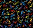 Southwest Aztec Kokopelli Dancers on Black Fabric Crafting