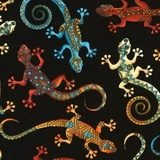 Southwest Multicolour Geckos on Black Fabric