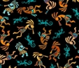 Southwest Soul Kokopelli Dancers on Black Fabric