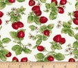Strawberries With Leaves on Off White Fabric  2