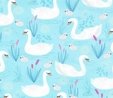 Swans on The Lake Turquoise Fabric  2