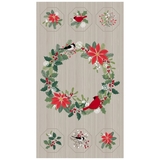 Swedish Christmas Birds & Wreath on Light Grey Fabric Panel
