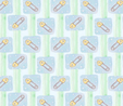 Sweet Safety Pins on Blue & Green Flannel Fabric 