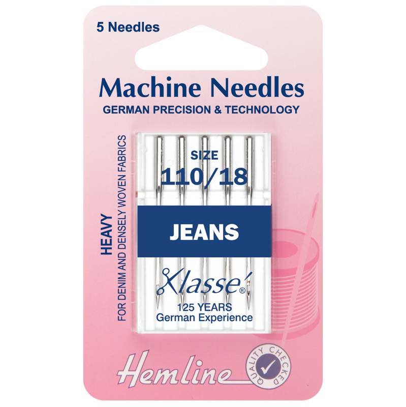 Hemline Sewing Machine Needles: Jeans: Heavy 110/18: 5 Pieces