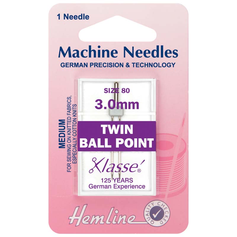 Hemline Sewing Machine Needles: Twin Ball Point: 80/12, 3mm: 1 Piece