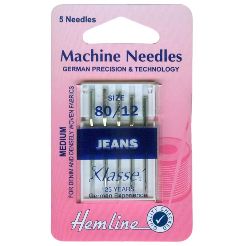 Hemline Sewing Machine Needles: Jeans: Medium 80/12: 5 Pieces