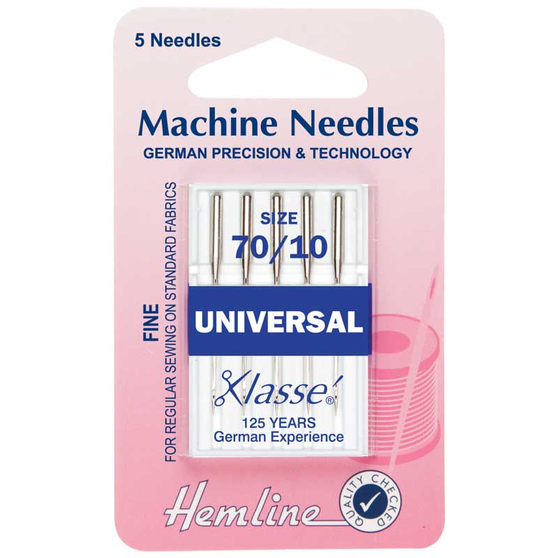 Hemline Sewing Machine Needles: Universal: Fine 70/10: 5 Pieces