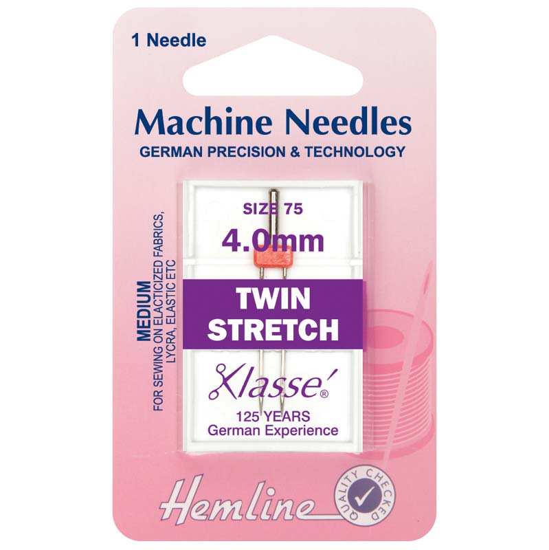 Hemline Sewing Machine Needles: Twin Stretch: 75/11, 4mm: 1 Piece