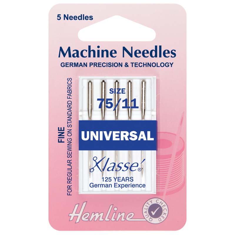 Hemline Sewing Machine Needles: Universal: Fine/Medium 75/11: 5 Pieces