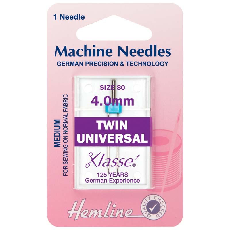 Hemline Sewing Machine Needles: Twin Universal: 80/12, 4mm: 1 Piece