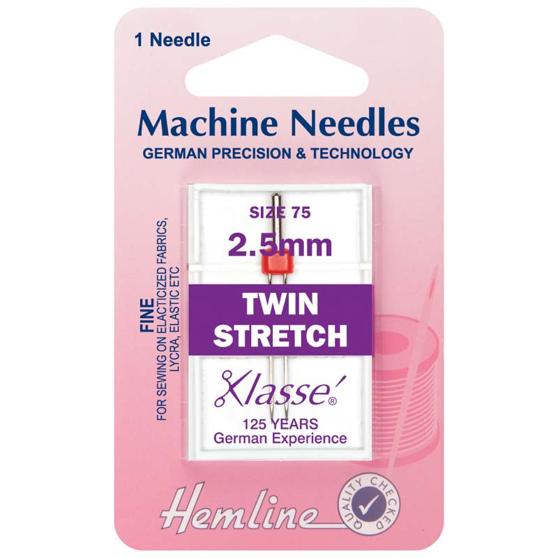 Hemline Sewing Machine Needles: Twin Stretch: 75/11, 2.5mm: 1 Piece