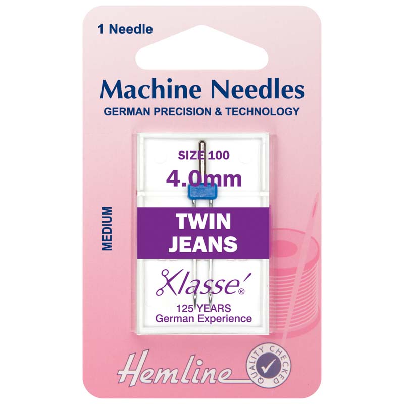 Hemline Sewing Machine Needles: Twin Jeans: 100/16, 4mm: 1 Piece