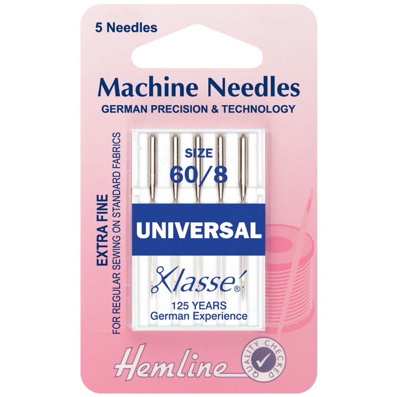 Hemline Sewing Machine Needles: Universal: Extra Fine - Size 60/8: 5 Pieces