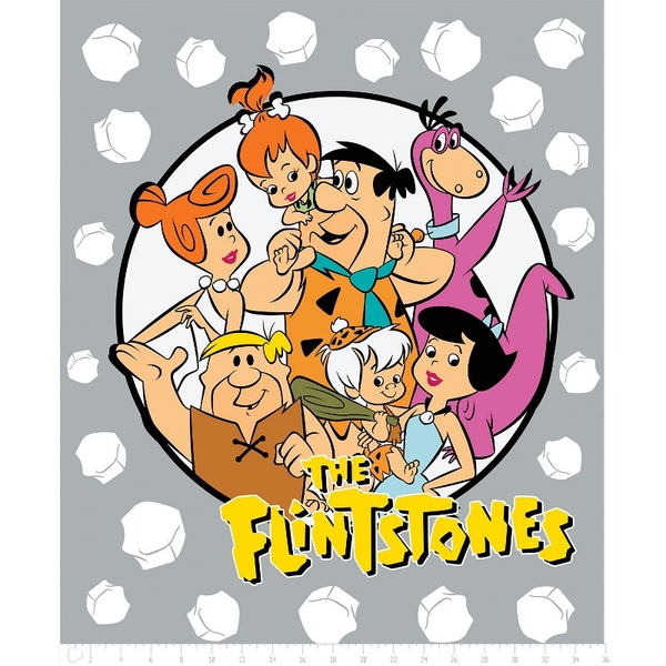 The Flintstones Prehistoric Family on Grey Fabric Panel 