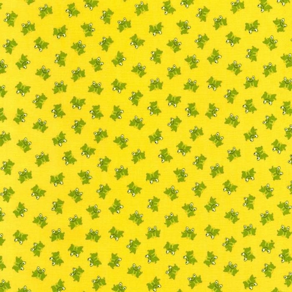 Green Tossed Frogs on Yellow Fabric 
