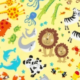 Two By Two Animals on Yellow Fabric