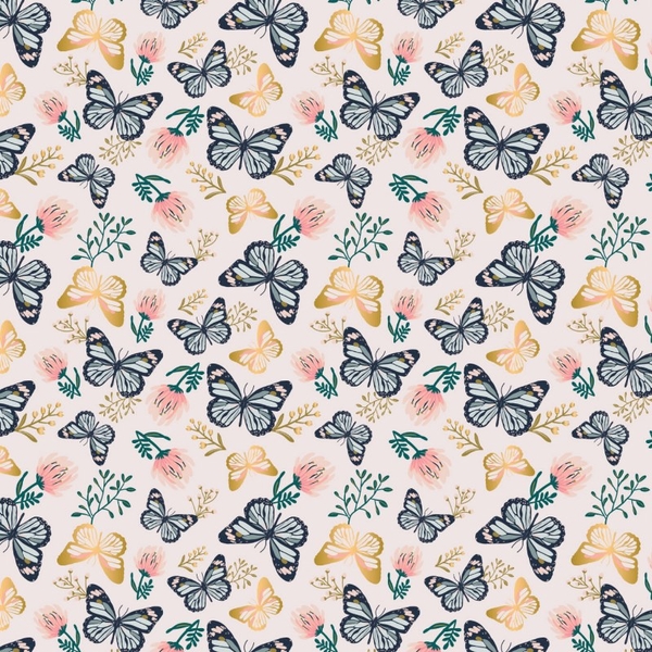 Up, Up & Away Metallic Butterflies on Palest Pink Fabric Crafting