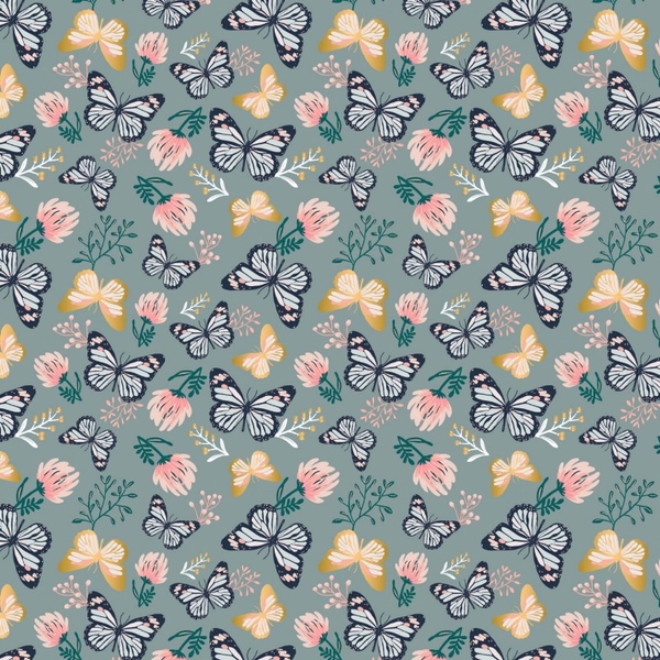 Up, Up & Away Metallic Butterflies on Slate Fabric Crafting