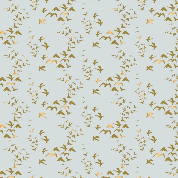 Up, Up & Away Metallic Gold Birds on Blue Fabric Crafting