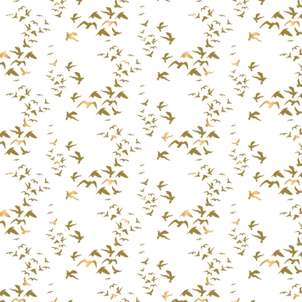 Up, Up & Away Metallic Gold Birds on White Fabric Crafting