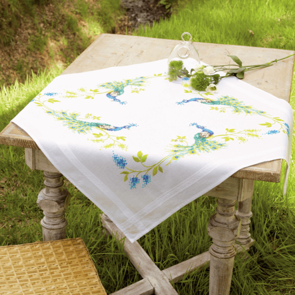 Vervaco Embroidery Kit Tablecloth Peacock & Flowers Haberdashery Online
