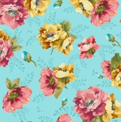 Vivian Tossed Floral on Light Blue Fabric